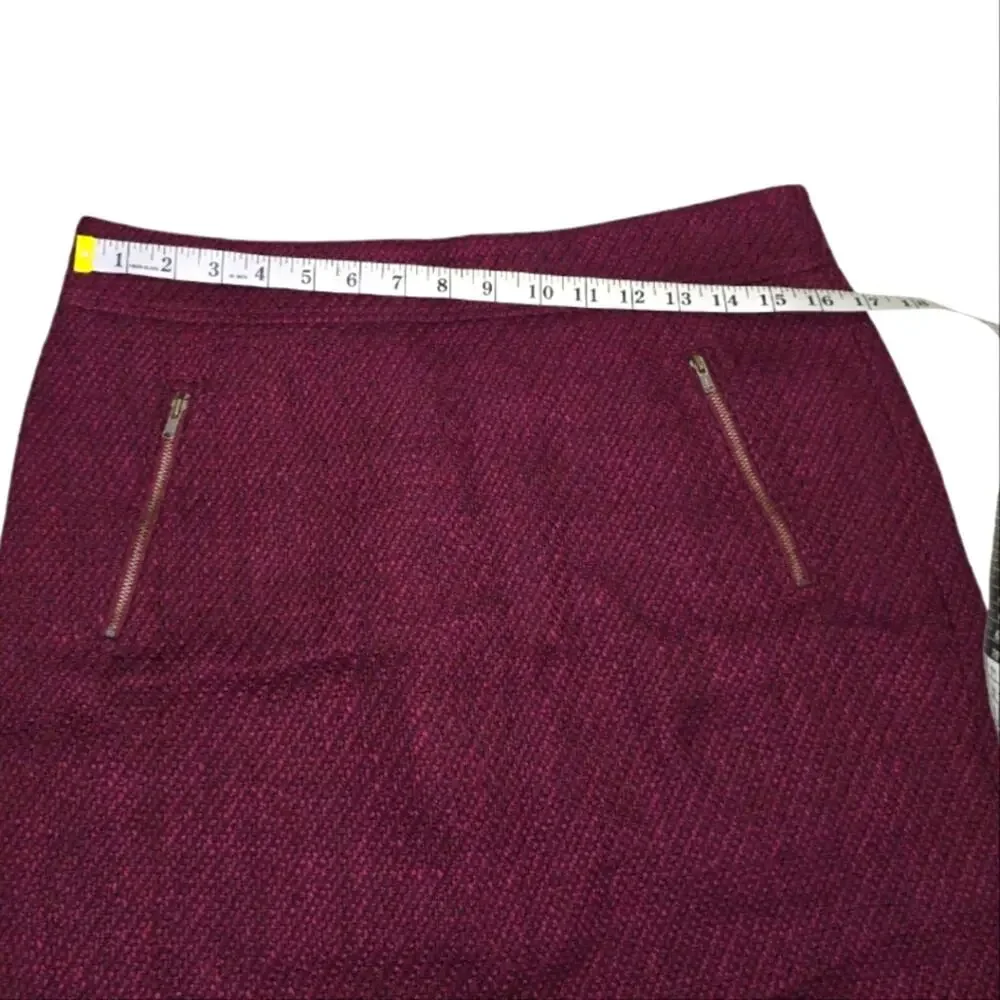 Loft Zip Pocket Elegant Burgundy Tweed‎ Mini Skirt Size 10